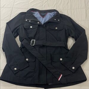 Tommy Hilfiger Large Black Belted Utility Jacket Silver Hardware